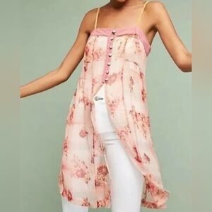 Feather Bone for Anthropologie Everly Floral Tunic Sheer Sz 12